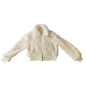 Aeropostale Womens Faux Fur Zip-Up Jacket Ivory Small